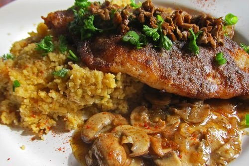 Porcini Crusted Halibut with Truffled Polenta 02